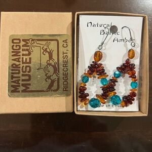 NWB natural amber earrings from desert museum, never worn